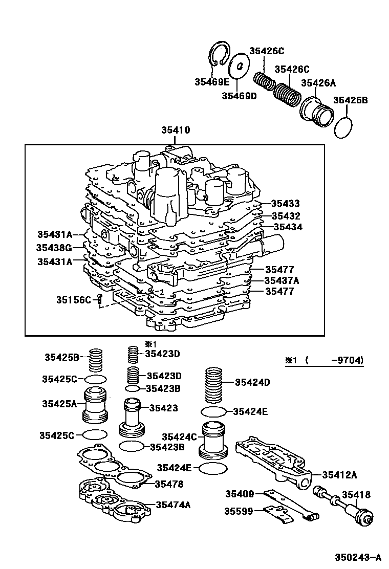 Toyota CAMRY 阀体和滤油网(ATM) EPC diagram — 350243A