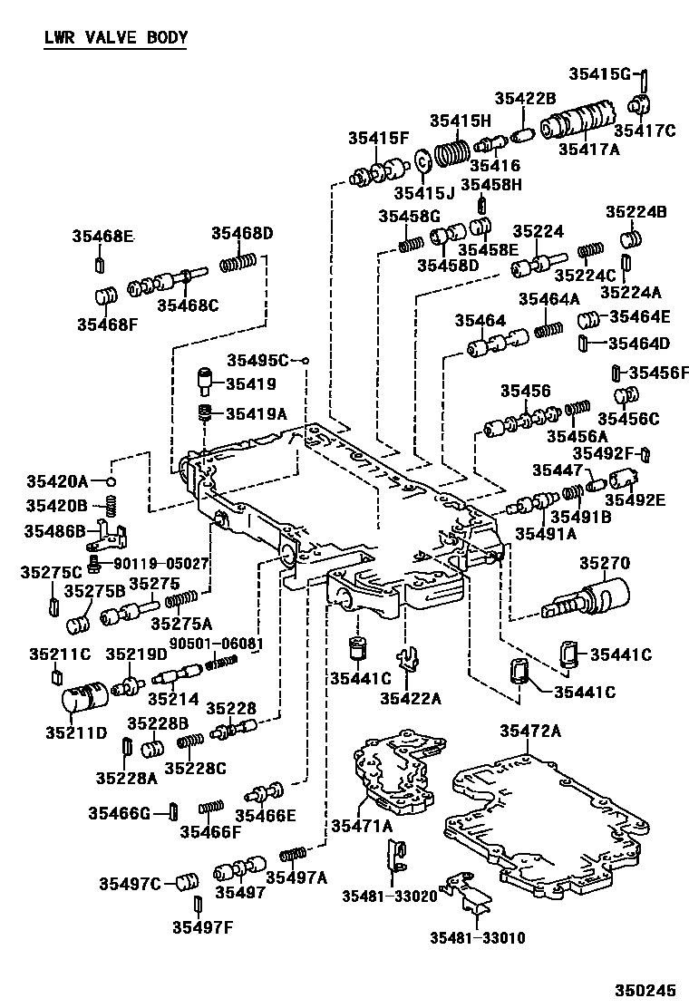 Toyota CAMRY 阀体和滤油网(ATM) EPC diagram — 350245
