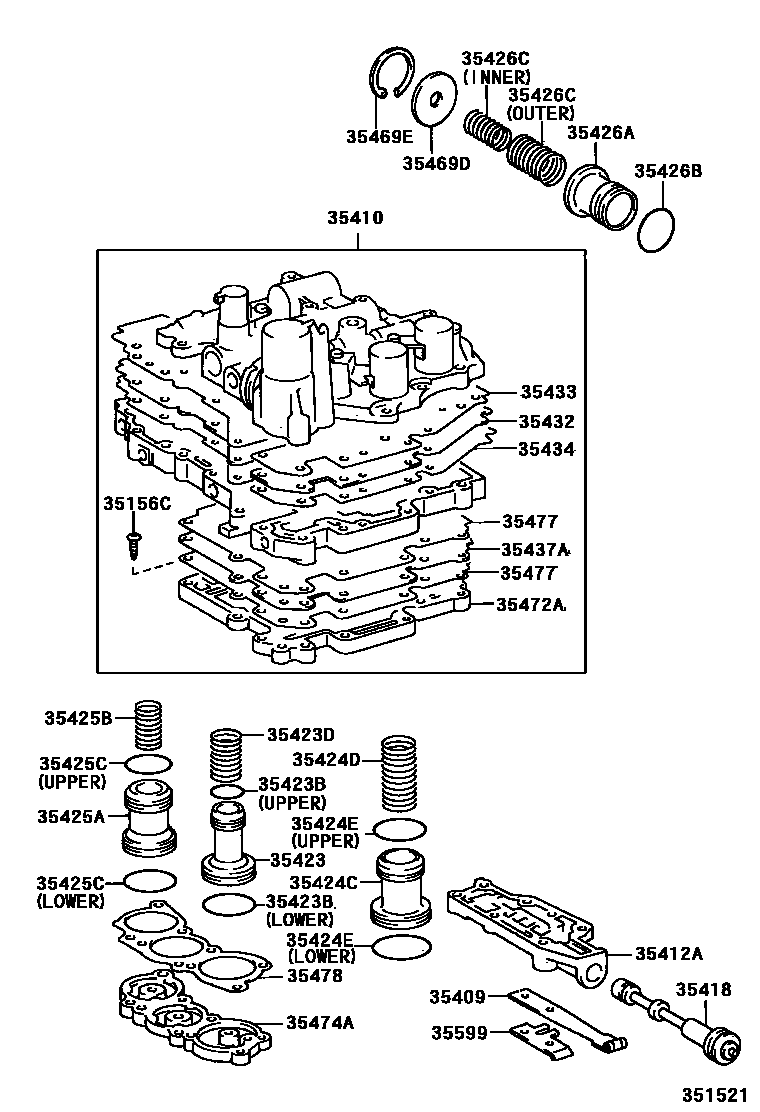 Toyota CAMRY 阀体和滤油网(ATM) EPC diagram — 351521