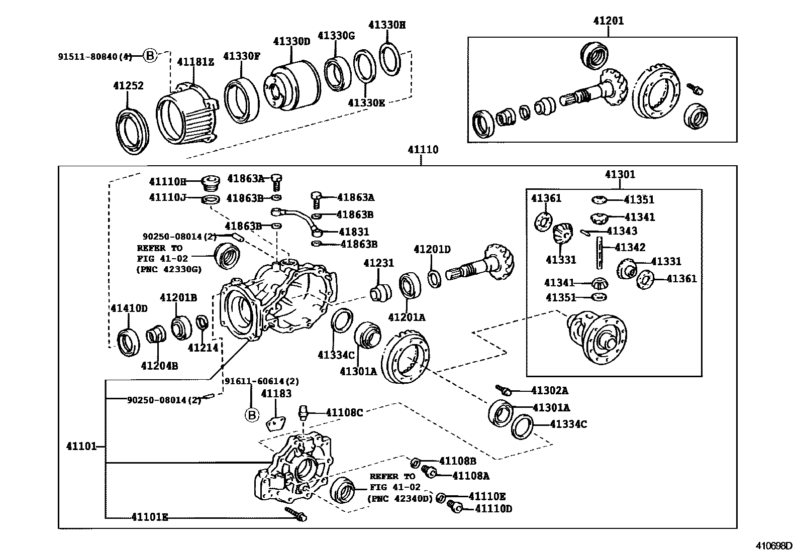 Toyota CAMRY 后桥壳和差速器 EPC diagram — 410698D