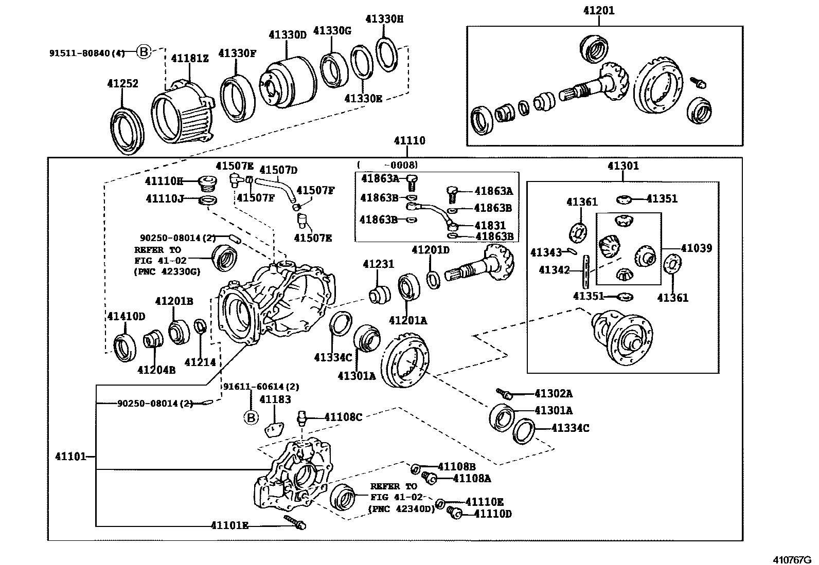 Toyota CAMRY 后桥壳和差速器 EPC diagram — 410767G