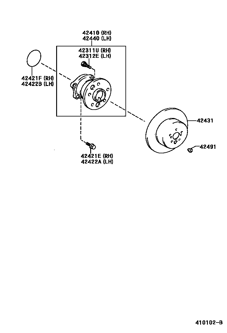 Toyota CAMRY 后桥半轴和后桥轮毂 EPC diagram — 410102B