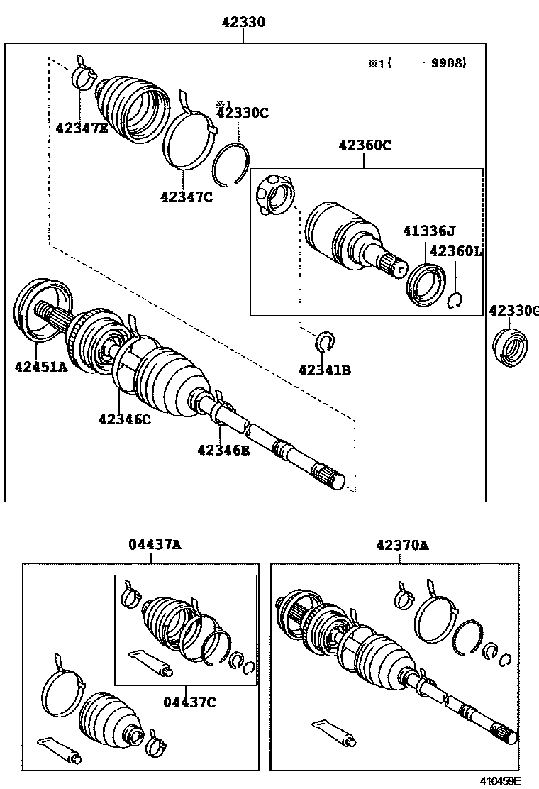 Toyota CAMRY 后桥半轴和后桥轮毂 EPC diagram — 410459E
