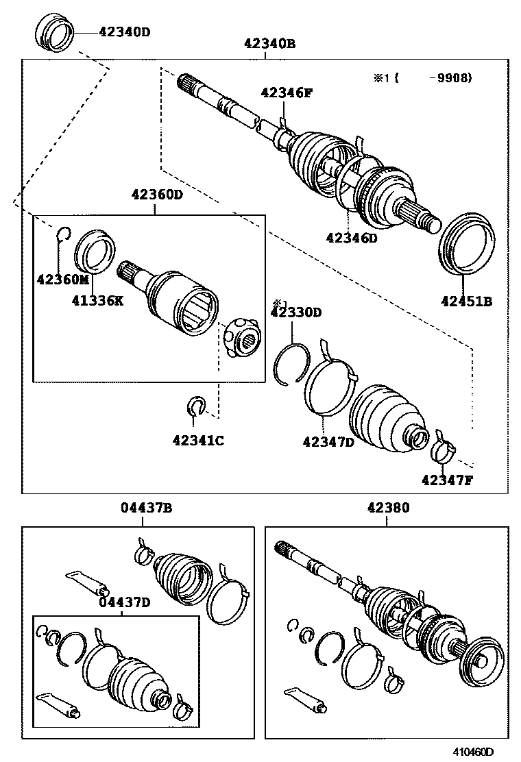 Toyota CAMRY 后桥半轴和后桥轮毂 EPC diagram — 410460D