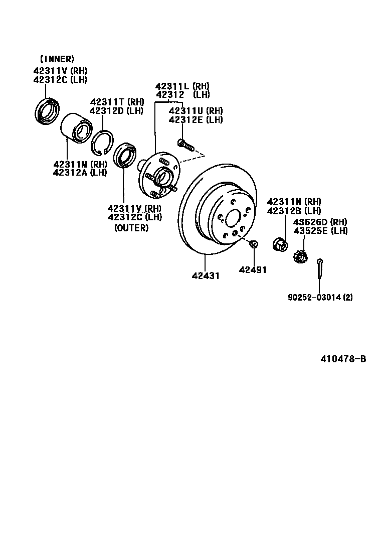 Toyota CAMRY 后桥半轴和后桥轮毂 EPC diagram — 410478B