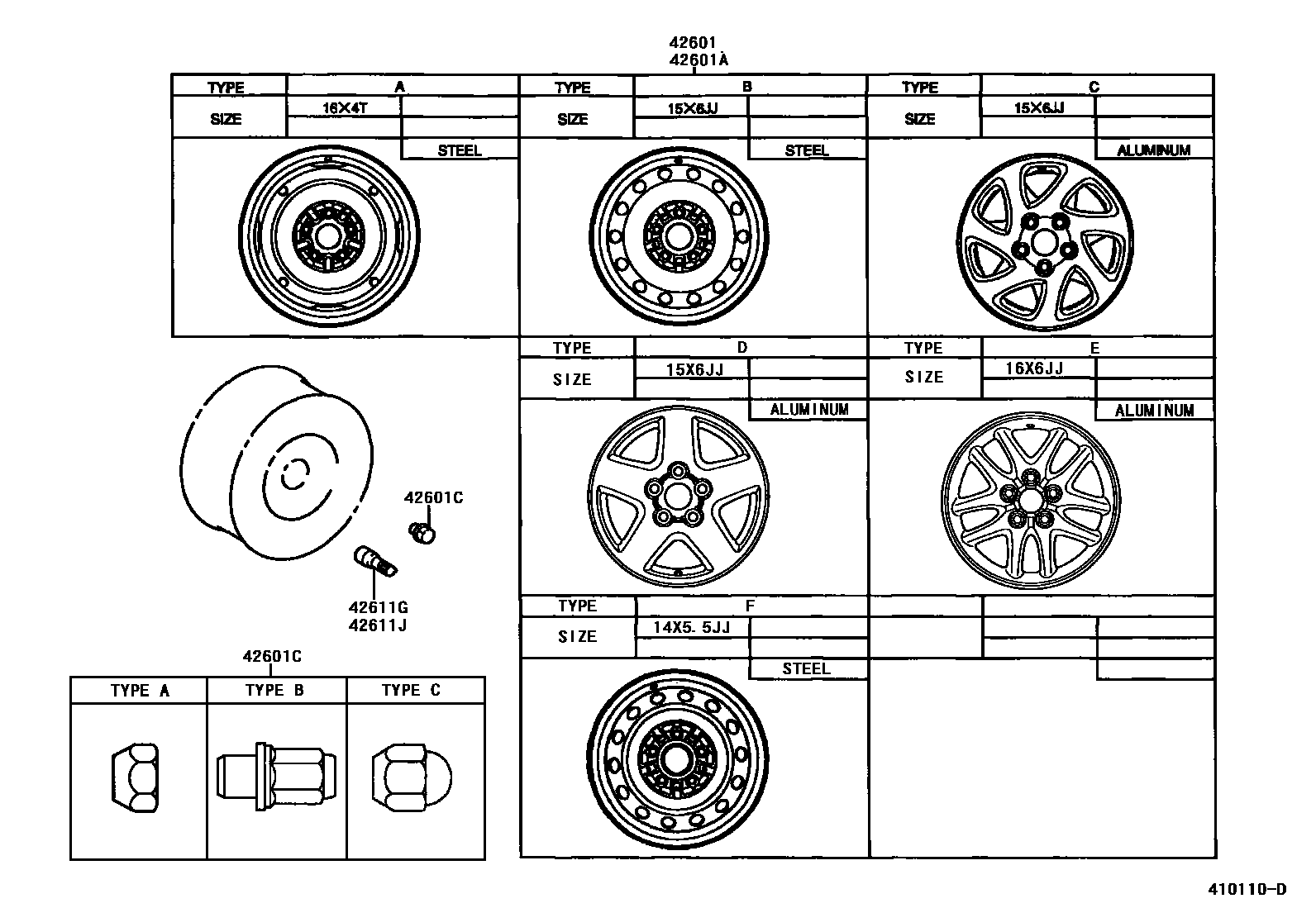 Toyota CAMRY 车轮和车轮盖 EPC diagram — 410110D