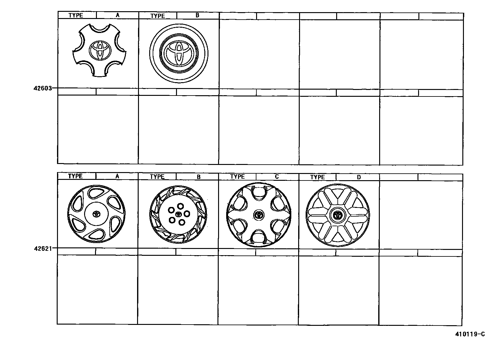 Toyota CAMRY 车轮和车轮盖 EPC diagram — 410119C
