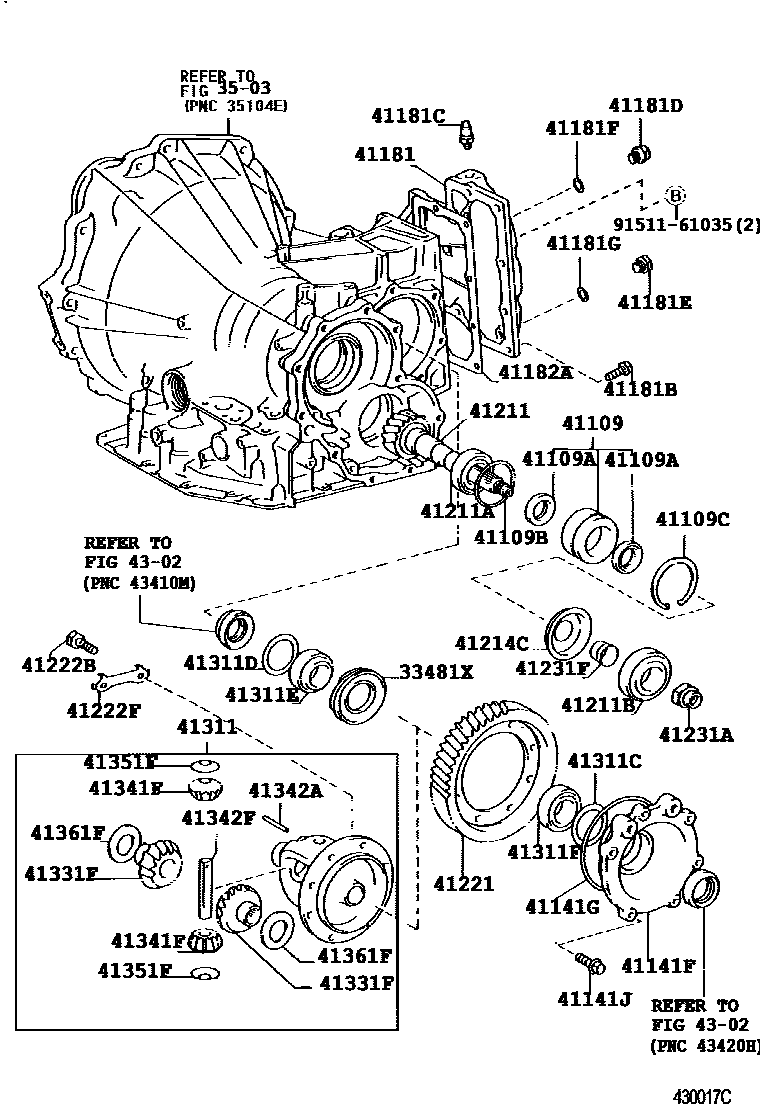 Toyota CAMRY 前桥壳和差速器 EPC diagram — 430017C