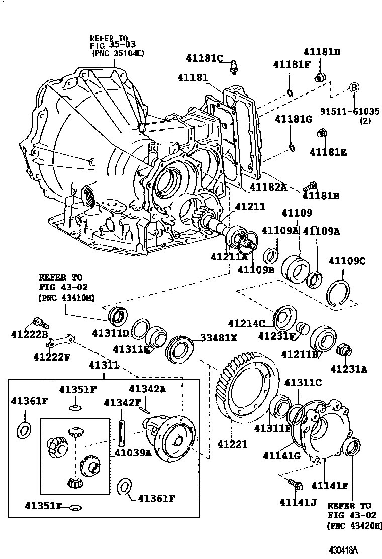 Toyota CAMRY 前桥壳和差速器 EPC diagram — 430418B