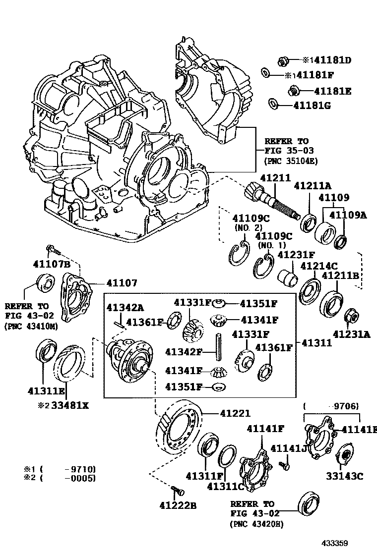 Toyota CAMRY 前桥壳和差速器 EPC diagram — 433359