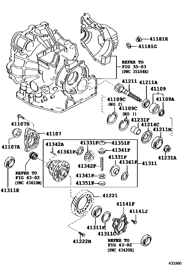 Toyota CAMRY 前桥壳和差速器 EPC diagram — 433360