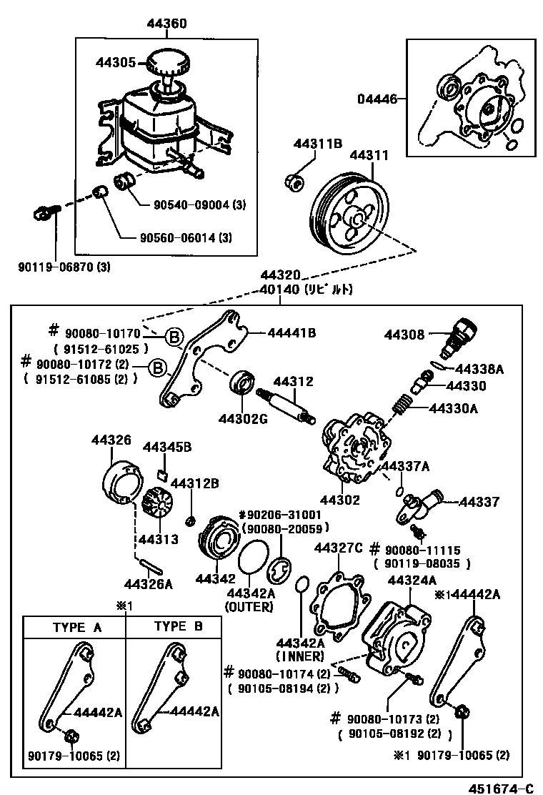 Toyota CAMRY 叶片泵和储油罐(动力转向) EPC diagram — 451674C