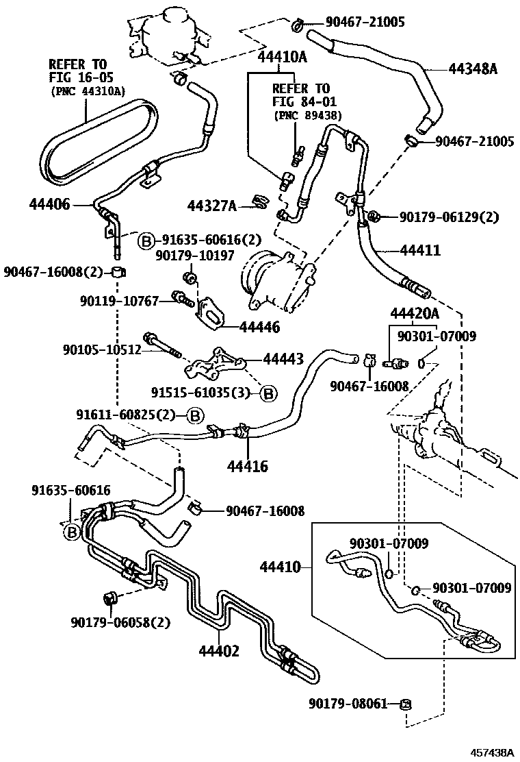 Toyota CAMRY 动力转向配管 EPC diagram — 457438A