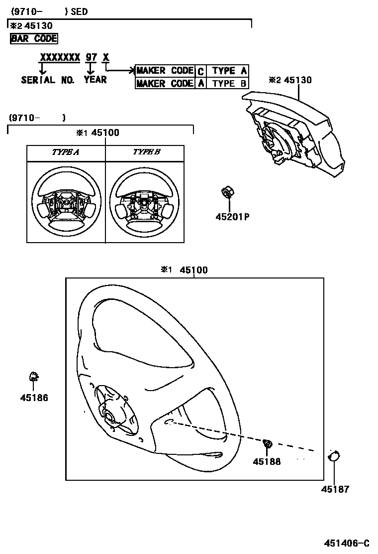 Toyota CAMRY Steering Wheel EPC diagram — 451406C