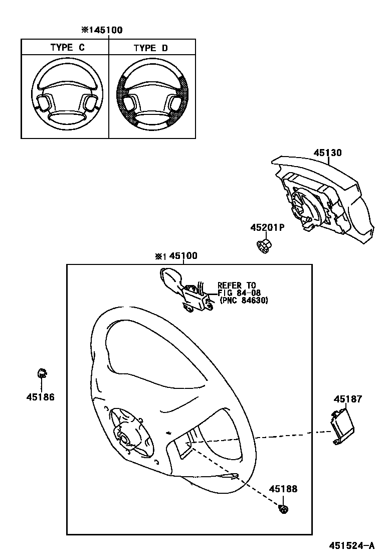 Toyota CAMRY Steering Wheel EPC diagram — 451524A