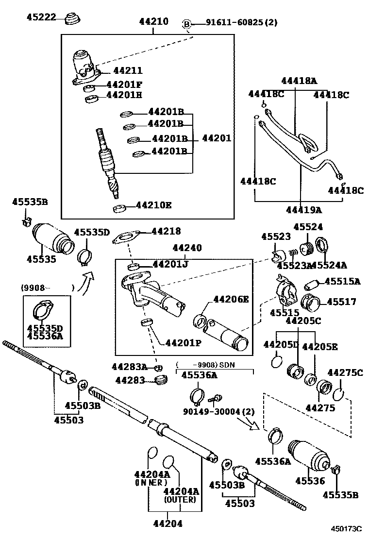 Toyota CAMRY 前转向齿轮和连杆 EPC diagram — 450173C