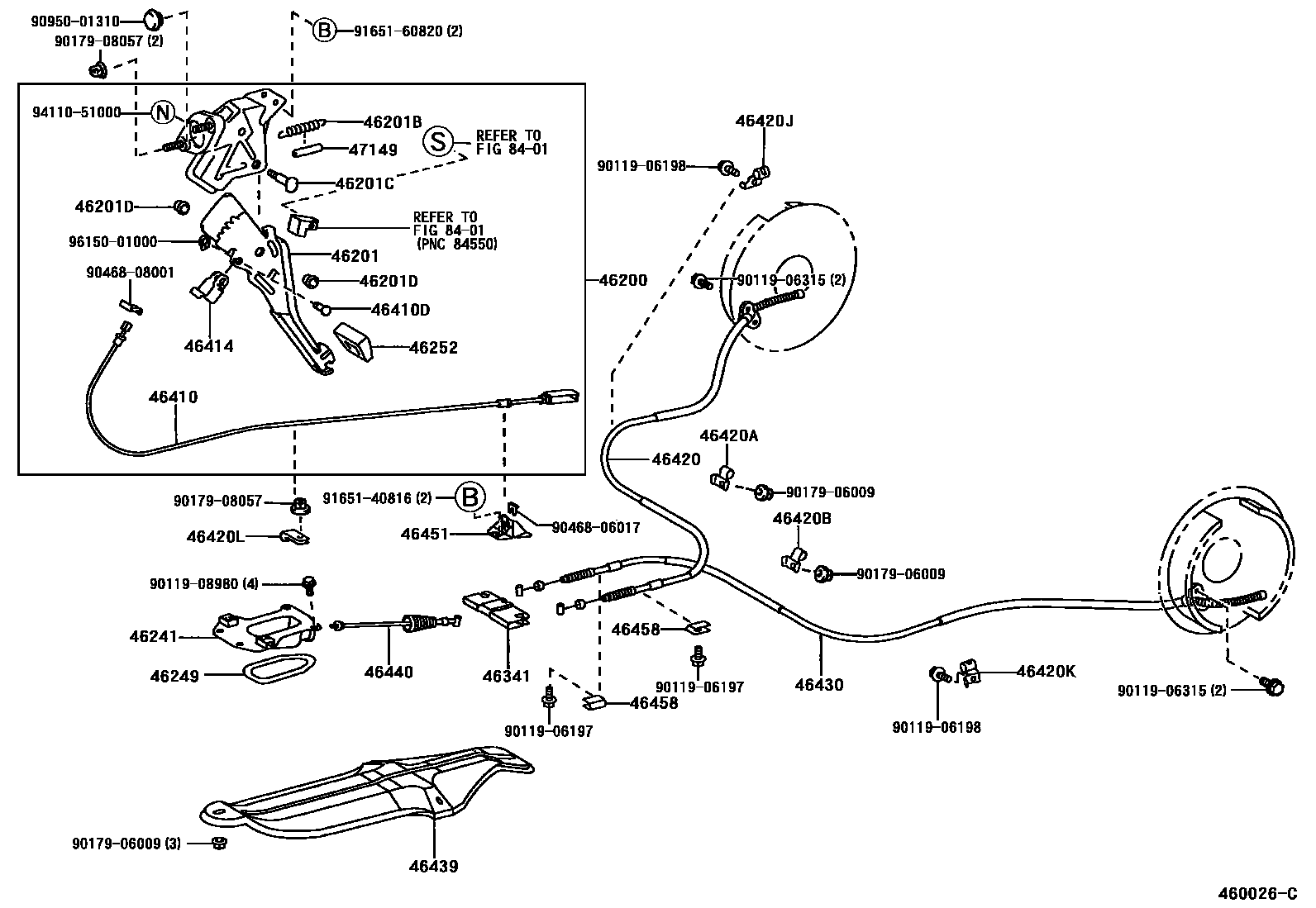 Toyota CAMRY Parking Brake & Cable EPC diagram — 460026C