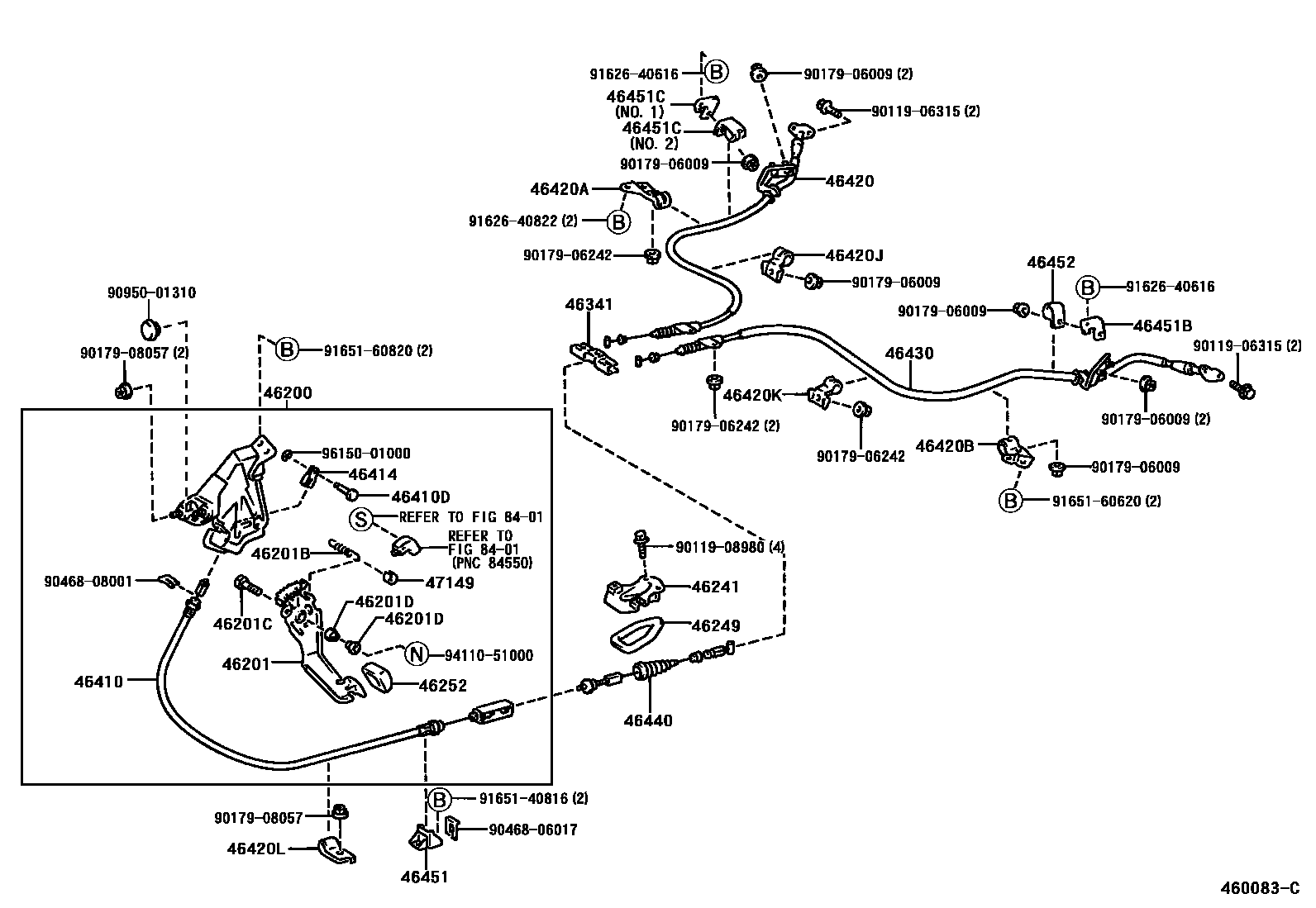 Toyota CAMRY Parking Brake & Cable EPC diagram — 460083C