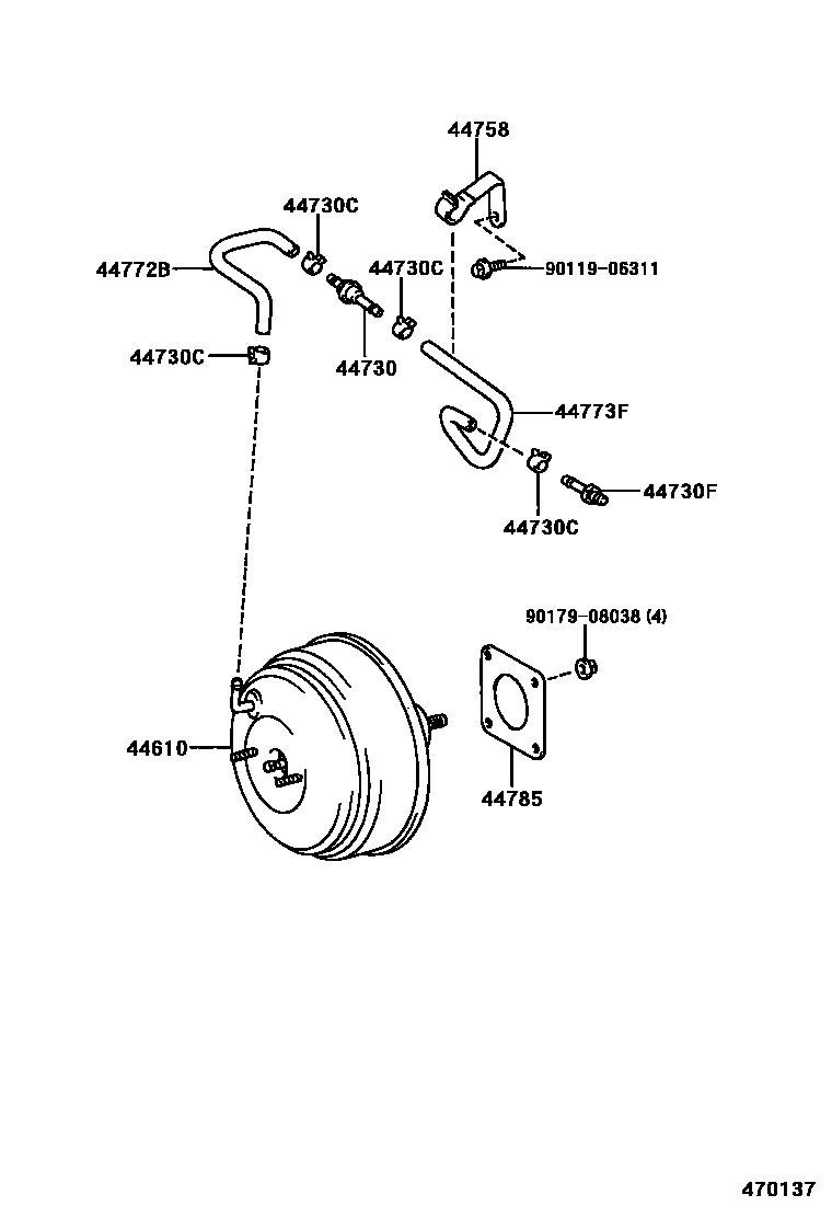 Toyota CAMRY 制动助力器和真空管 EPC diagram — 470137