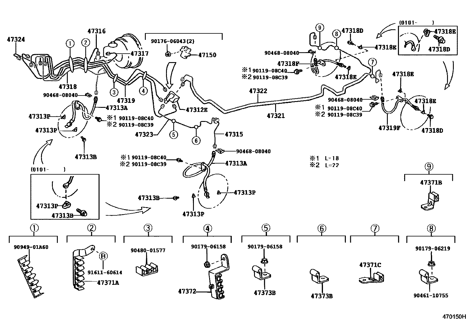 Toyota CAMRY 制动配管和卡箍 EPC diagram — 470150H