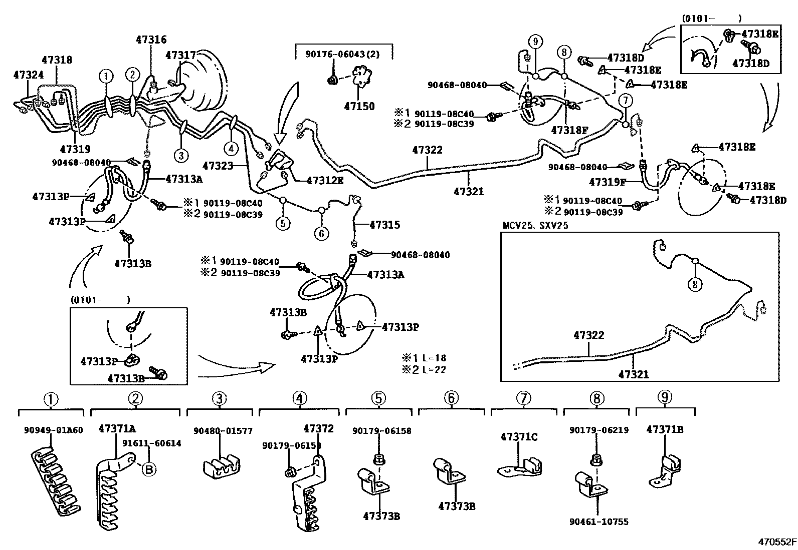 Toyota CAMRY 制动配管和卡箍 EPC diagram — 470552F