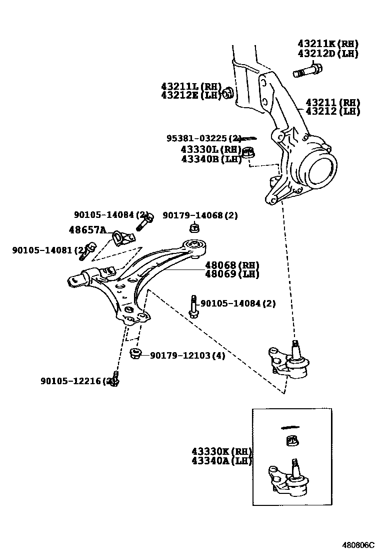 Toyota CAMRY 前桥控制臂和转向节 EPC diagram — 480806C