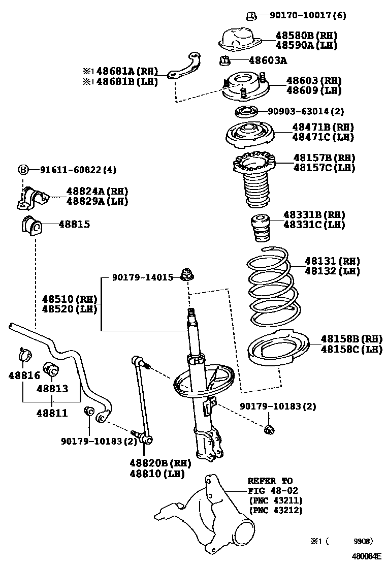 Toyota CAMRY Front Spring & Shock Absorber EPC diagram — 480084E