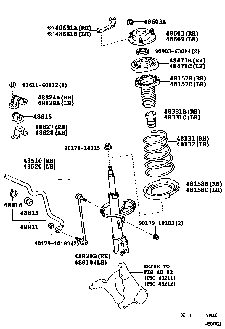 Toyota CAMRY Front Spring & Shock Absorber EPC diagram — 480762F
