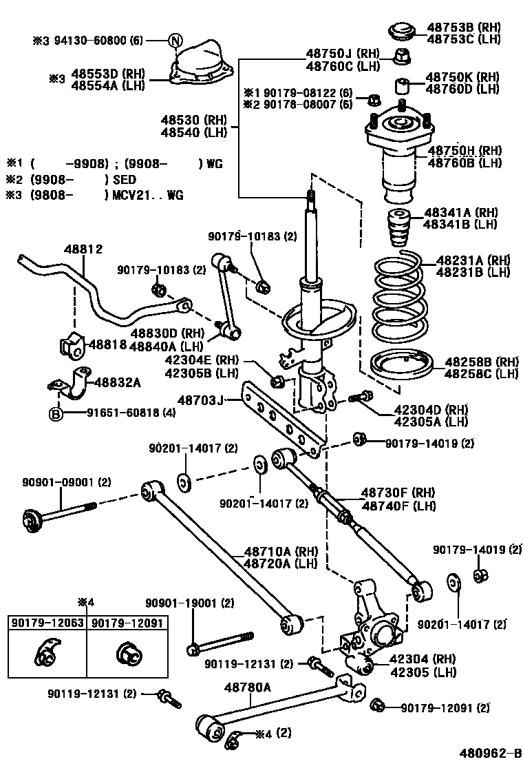 Toyota CAMRY Rear Spring & Shock Absorber EPC diagram — 480962B