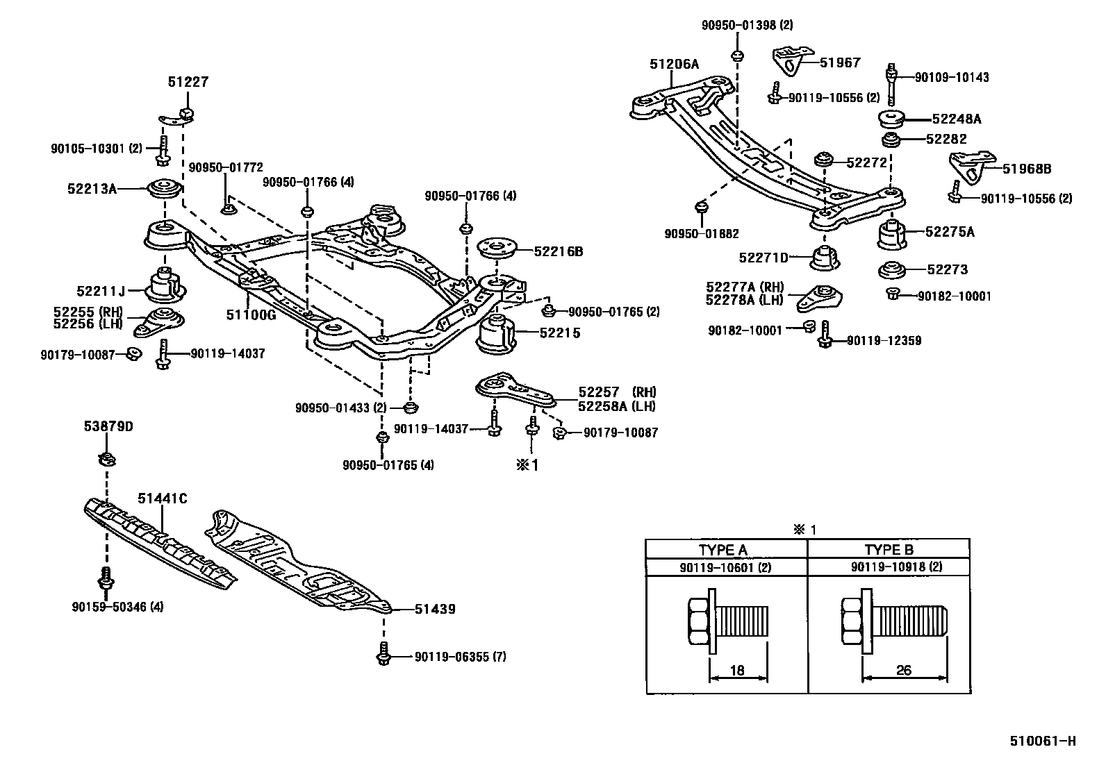 Toyota CAMRY 悬架横梁和发动机底罩 EPC diagram — 510061H
