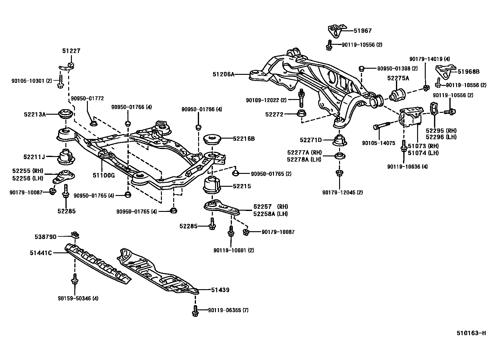 Toyota CAMRY 悬架横梁和发动机底罩 EPC diagram — 510163H