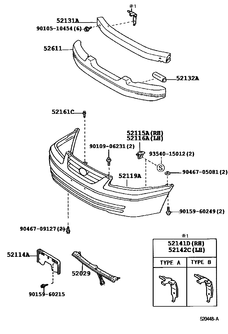Toyota CAMRY 前保险杠及附件 EPC diagram — 520448A