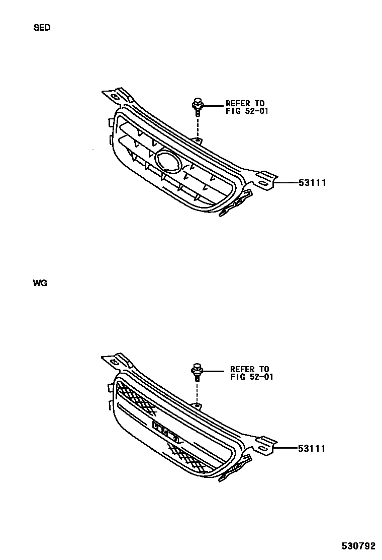 Toyota CAMRY radiator grille EPC diagram — 530792