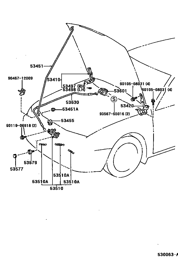 Toyota CAMRY 发动机盖锁和铰链 EPC diagram — 530063A