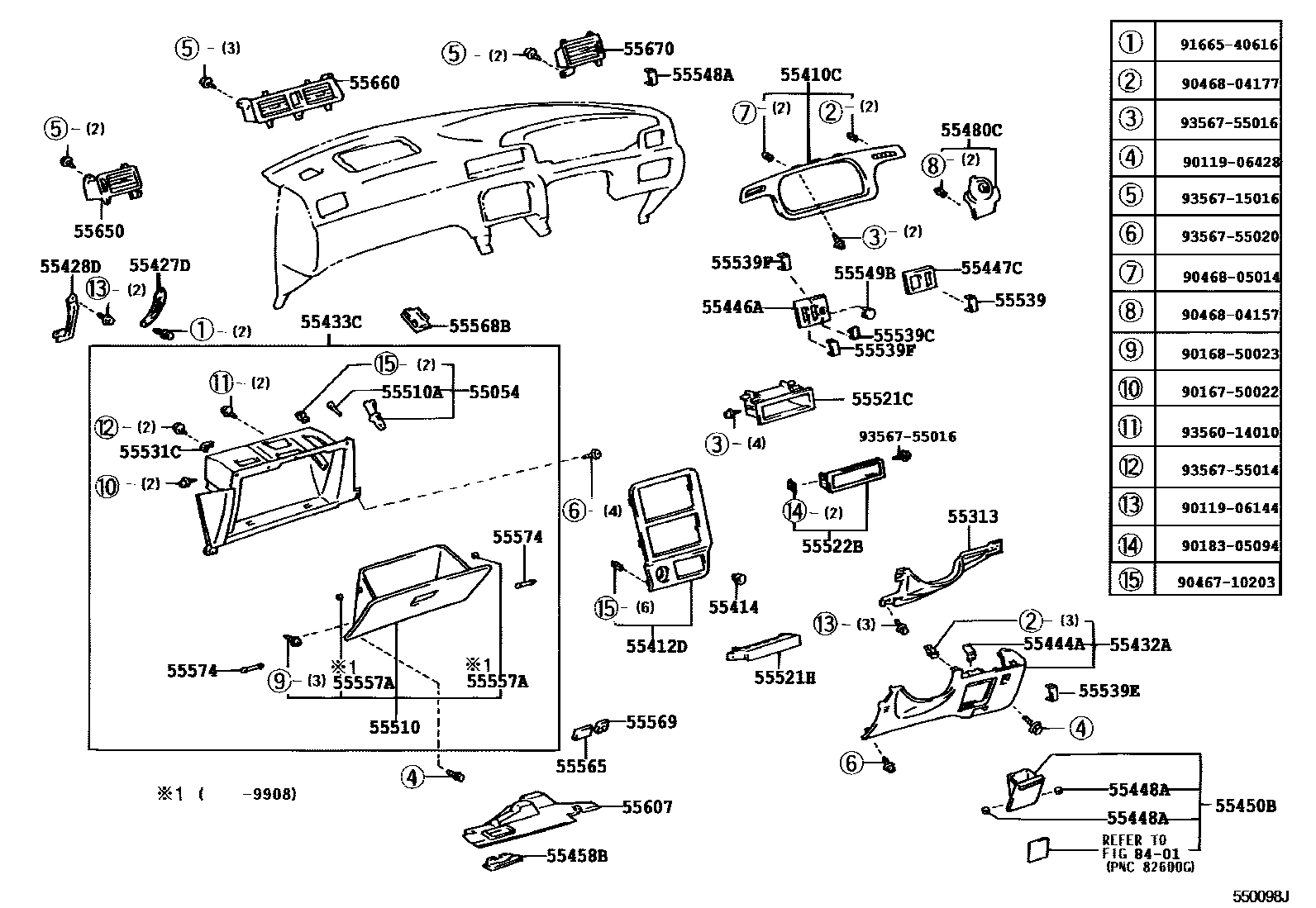 Toyota CAMRY 仪表板和手套箱 EPC diagram — 550098J