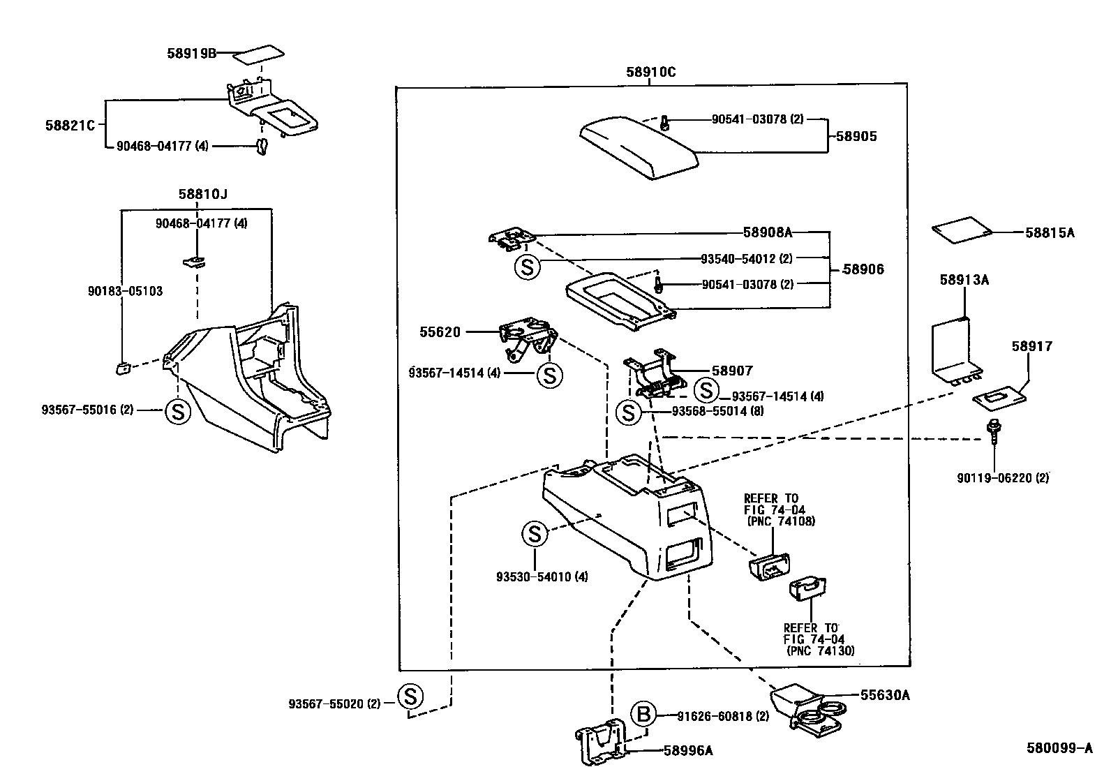 Toyota CAMRY 中央扶手箱和支架 EPC diagram — 580099A