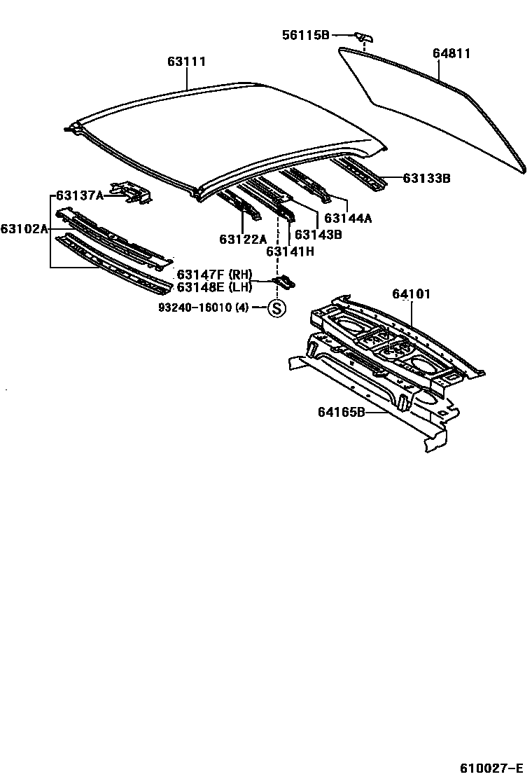 Toyota CAMRY 天窗板和背窗玻璃 EPC diagram — 610027E