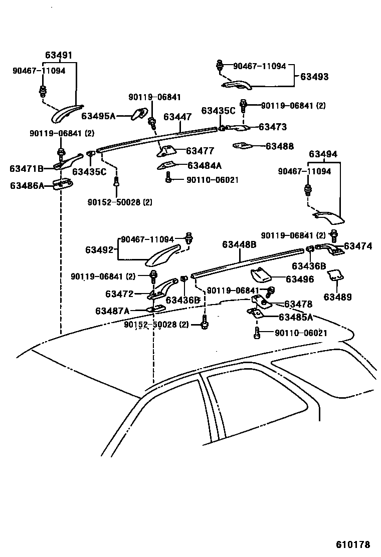 Toyota CAMRY 天窗板和背窗玻璃 EPC diagram — 610178A