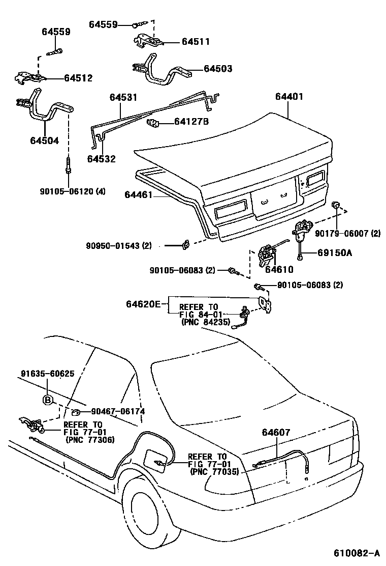 Toyota CAMRY 行李箱门和行李箱锁 EPC diagram — 610082A