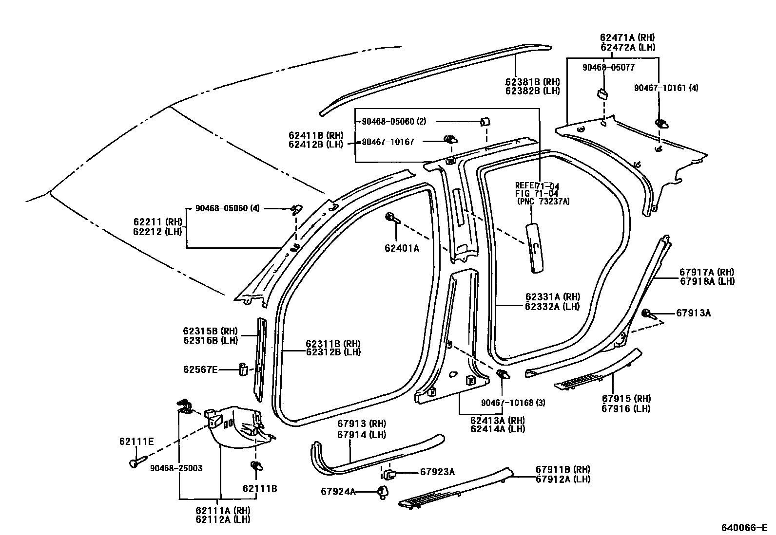 Toyota CAMRY 内饰板和车门防水胶条 EPC diagram — 640066E