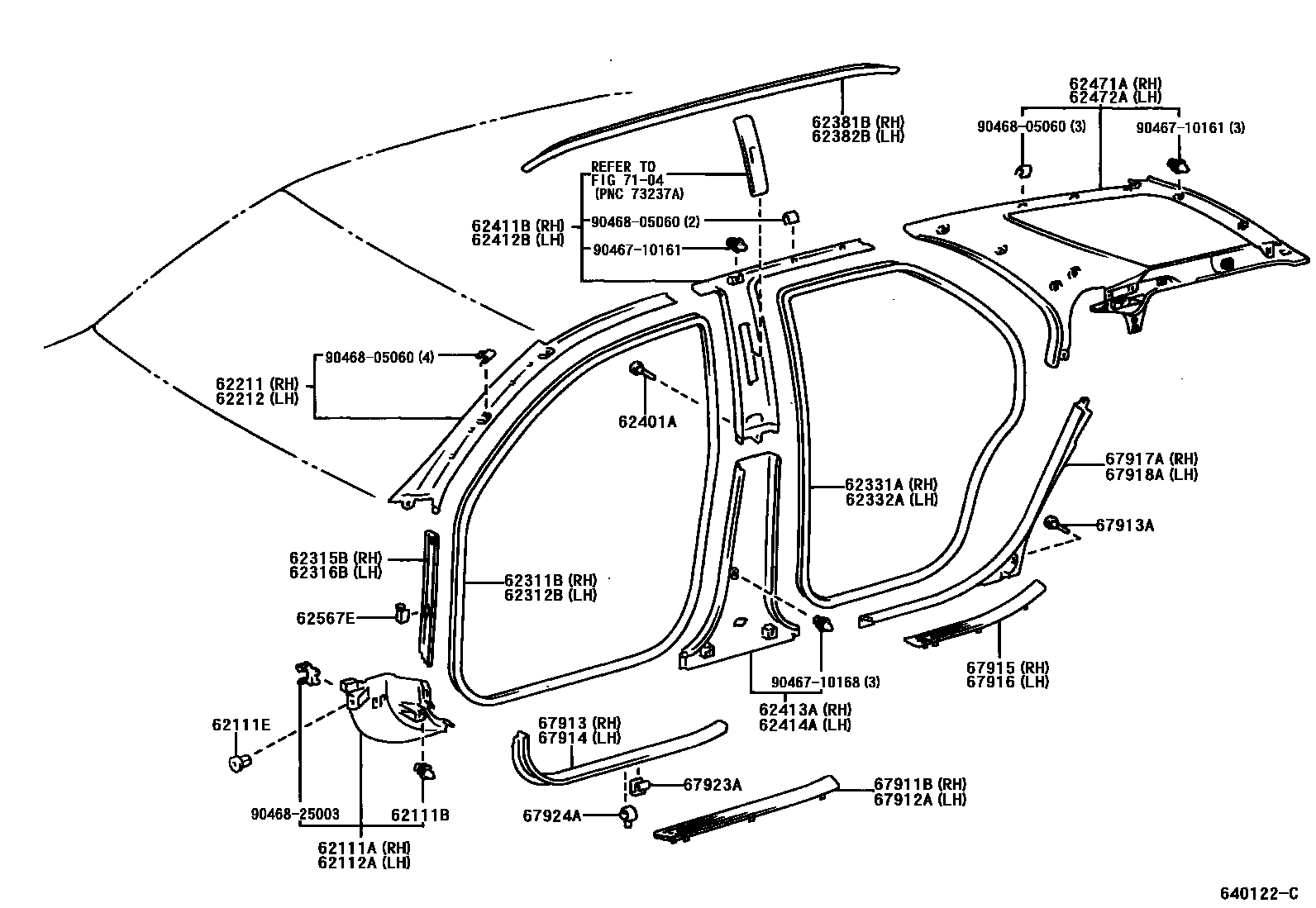 Toyota CAMRY 内饰板和车门防水胶条 EPC diagram — 640122C