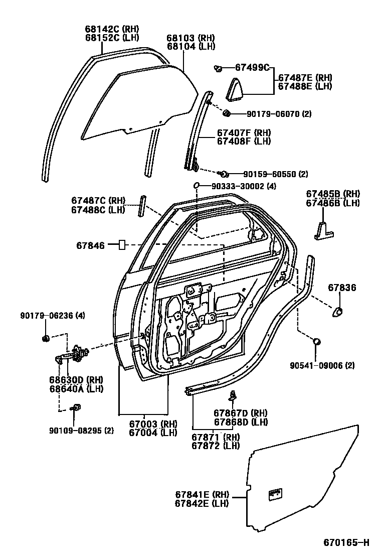 Toyota CAMRY 后门板和后门玻璃 EPC diagram — 670165H