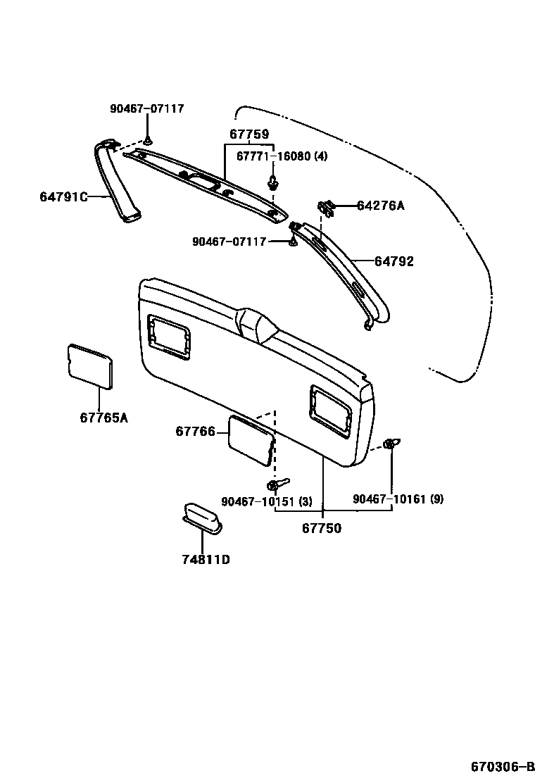 Toyota CAMRY 背门板和背门玻璃 EPC diagram — 670306B