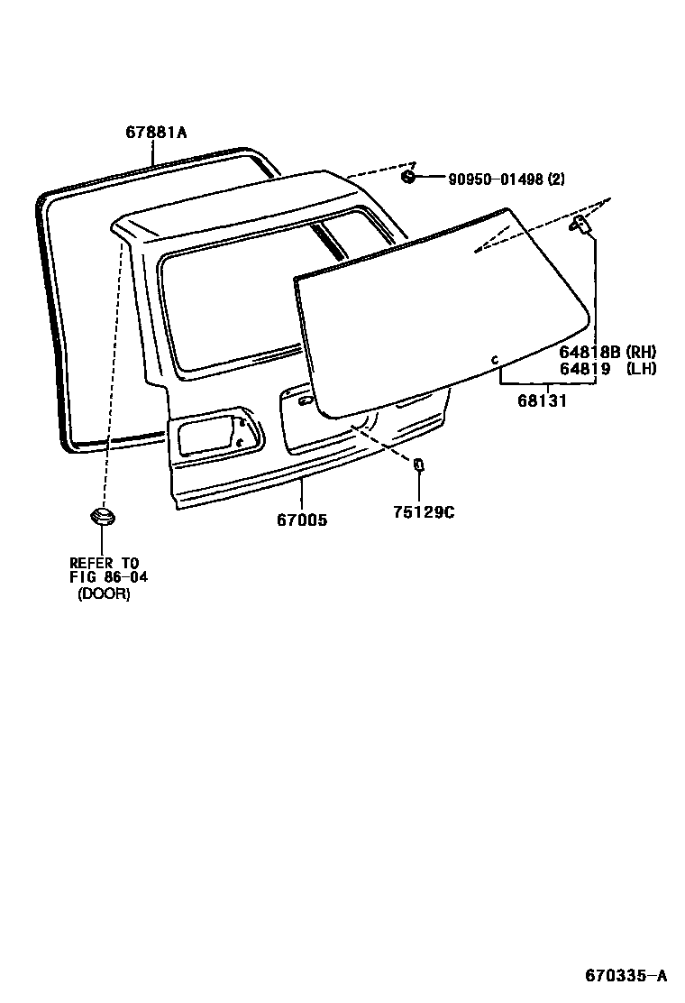 Toyota CAMRY 背门板和背门玻璃 EPC diagram — 670335A