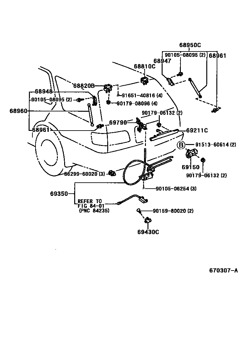 Toyota CAMRY 背门锁和背门把手 EPC diagram — 670307A