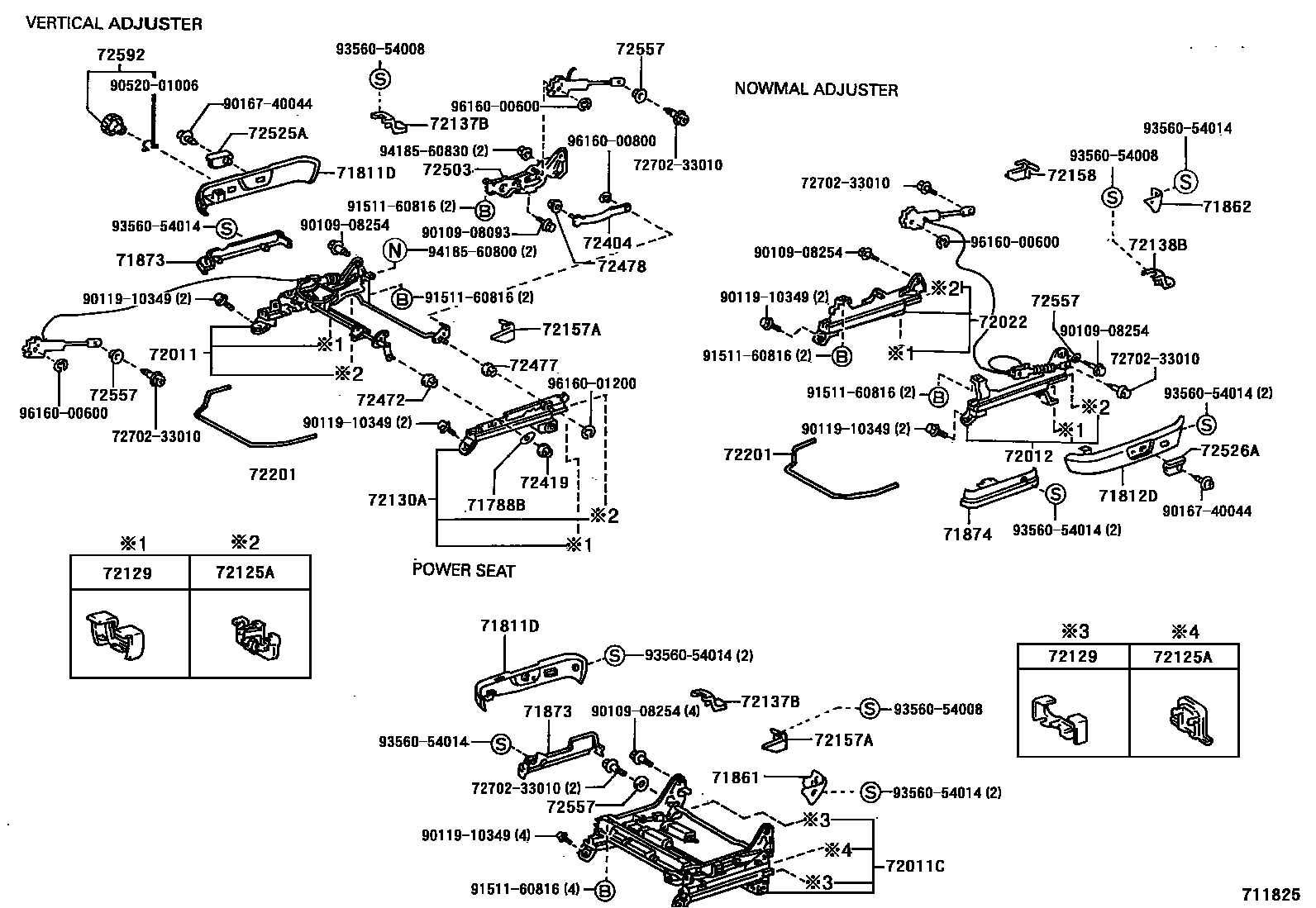 Toyota CAMRY 前排座椅和座椅滑轨 EPC diagram — 711825