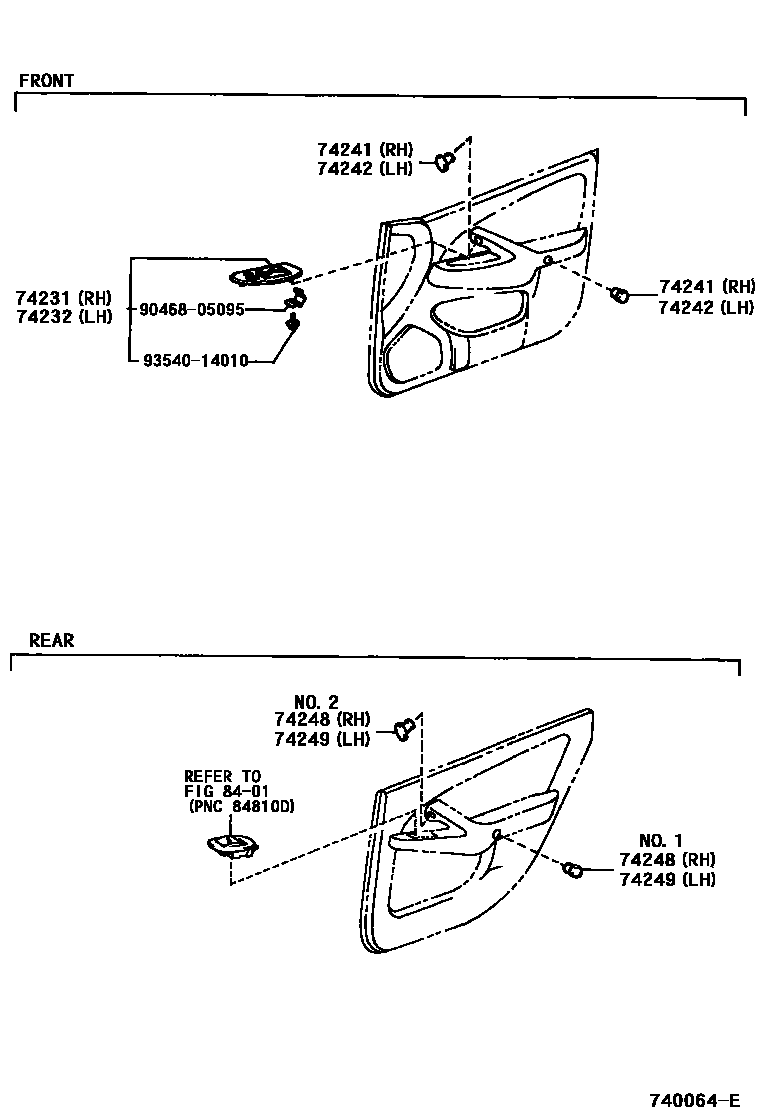 Toyota CAMRY 扶手和遮阳板 EPC diagram — 740064E