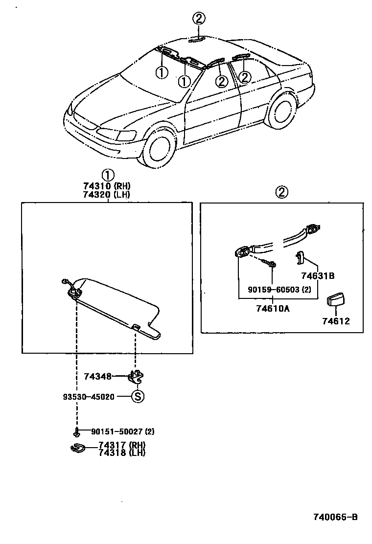 Toyota CAMRY 扶手和遮阳板 EPC diagram — 740065B