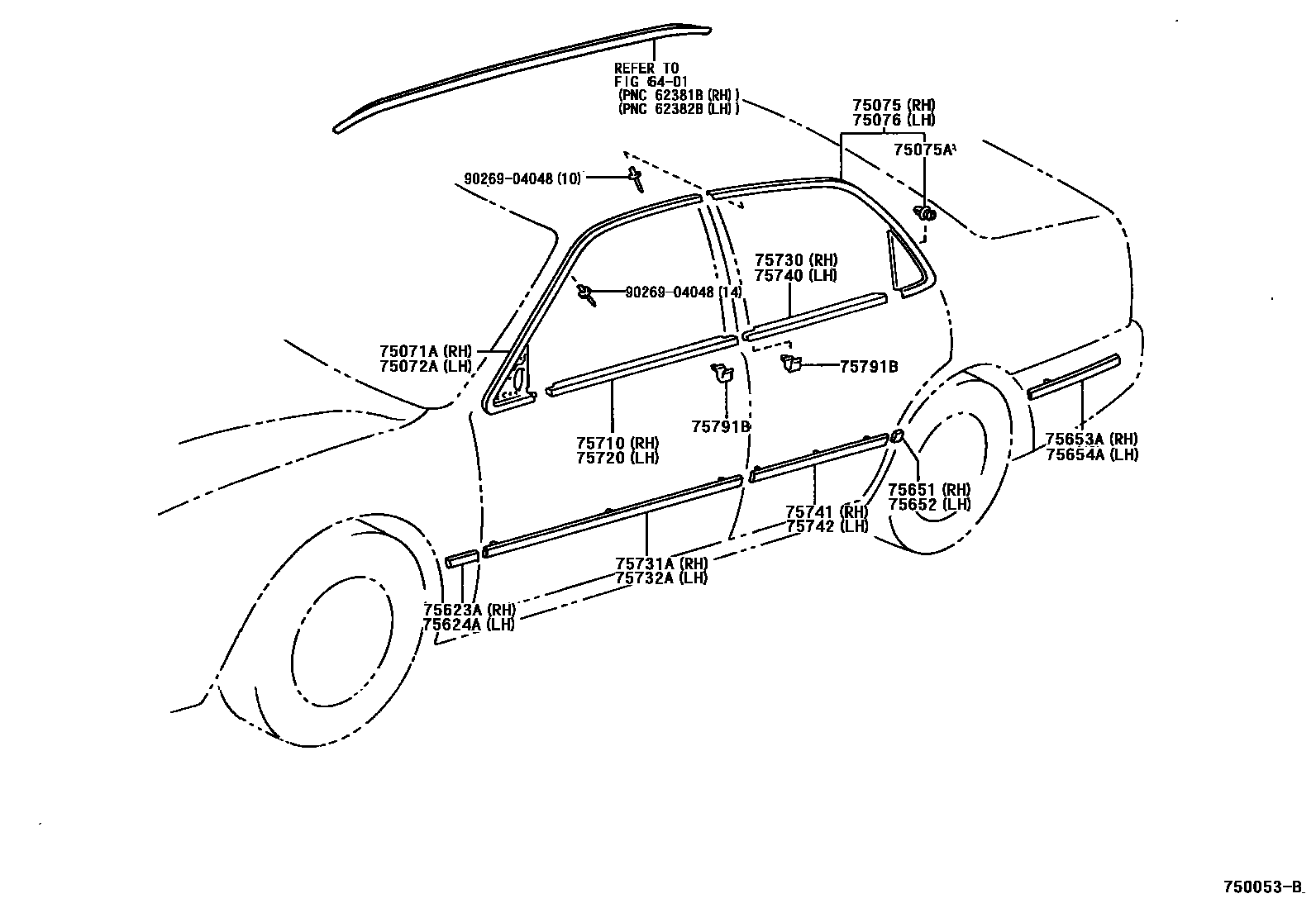 Toyota CAMRY 侧防护条 EPC diagram — 750053B