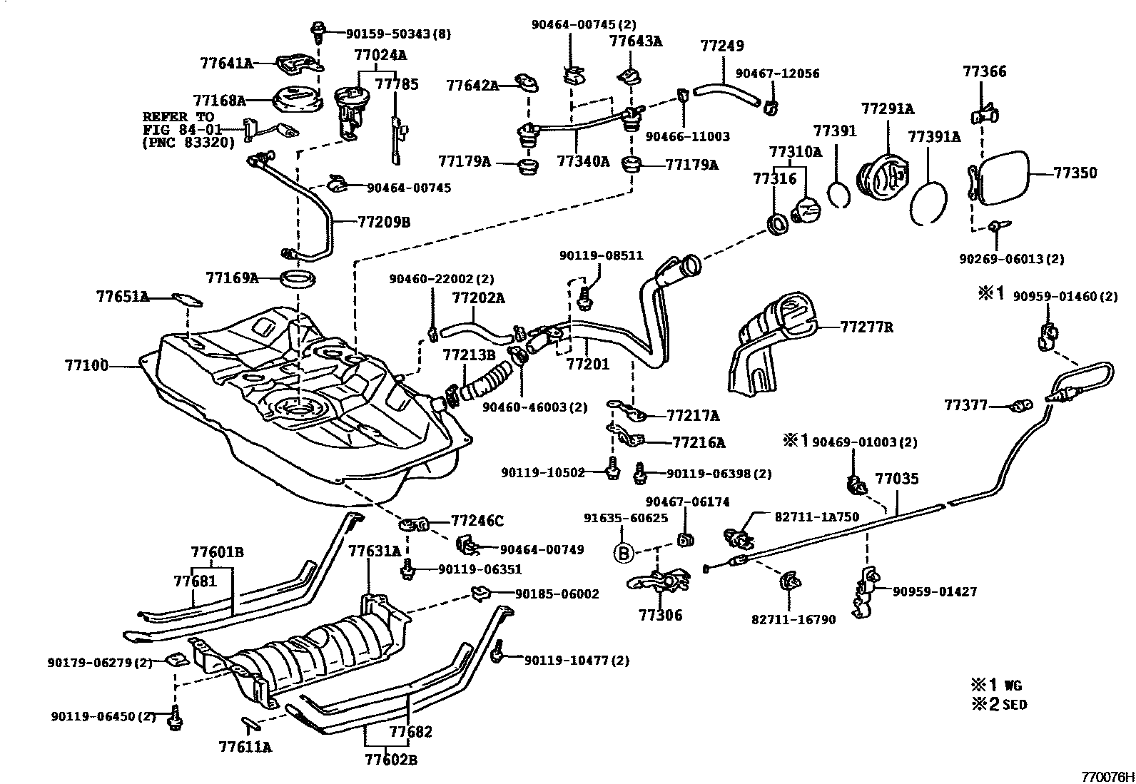Toyota CAMRY 燃油箱和燃油管 EPC diagram — 770076H